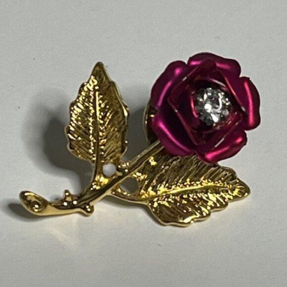 VTG "A Christmas Rose" Lapel Hat Pin Gold Tone w/Rhinestone Hope Love 1.25" - Picture 4 of 12